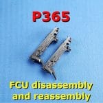 Two Sig P365 fire control units side by side on a blue background with text FCU disassembly and reassembly