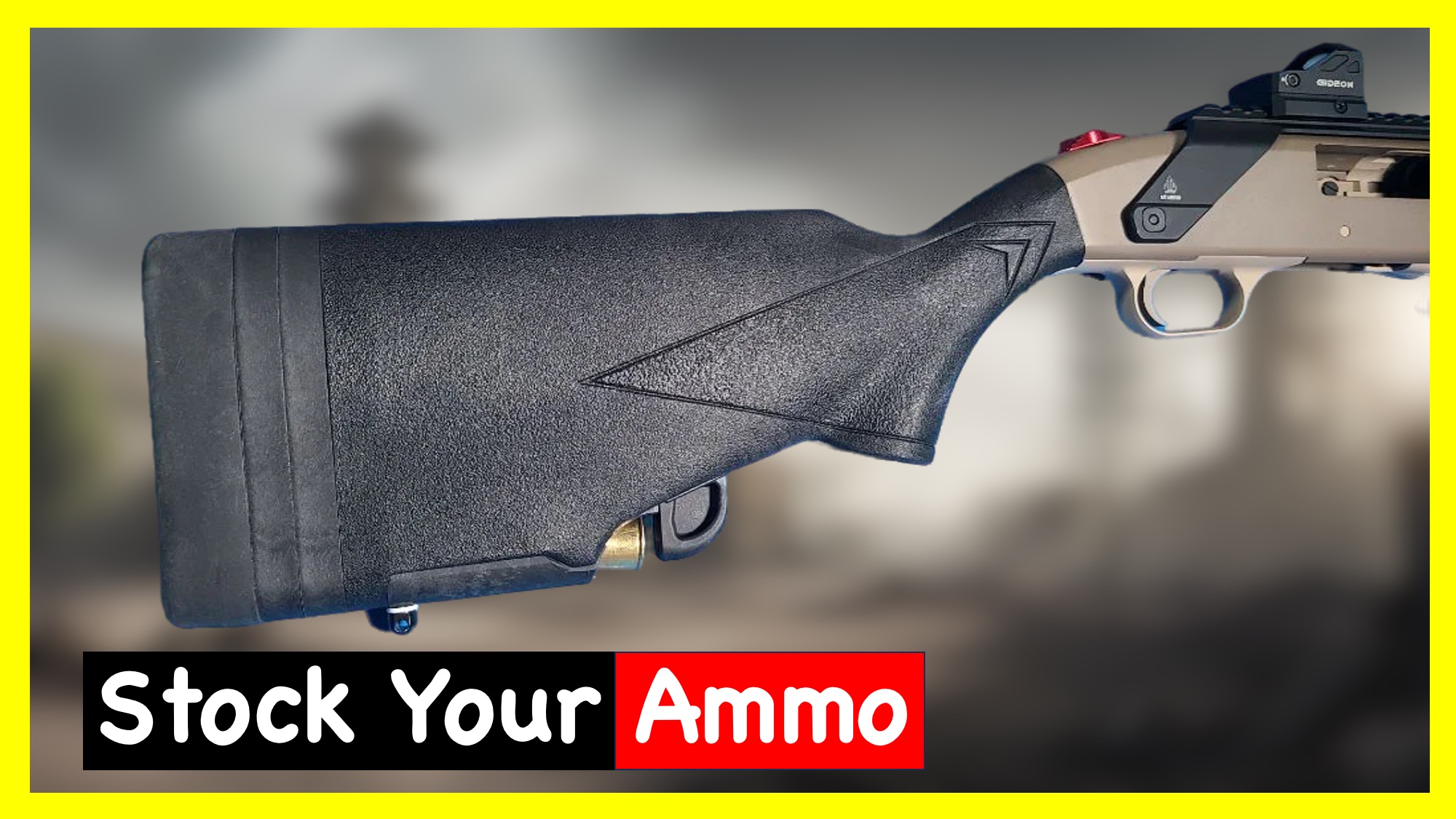 Tactaload Flash 5 stock installed on a tactical shotgun with visible shell storage and the text “Stock Your Ammo”