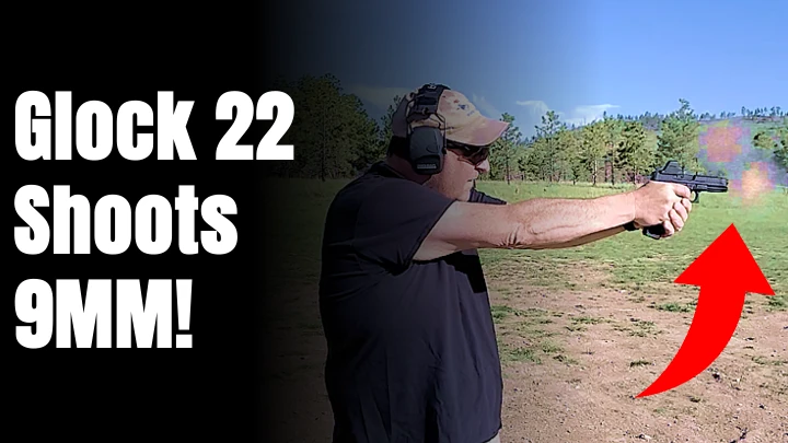 Glock 22 9mm conversion with Alpha Wolf slide and barrel being fired at the range